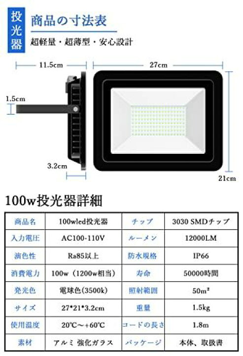 市場 Led投光器 昼光色 屋外 Led作業灯 作業灯 0v ワークライト 100w相当 Led 投光器led 10w 電球色 昼白色 100v 広角 投光器