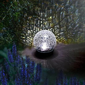 GWSOLAR【直径15cm ガラスボール / ホワイト色LED /ソーラーライト】幻想的なボリューム感の光、ガーデンのイルミネーション用, 直径15cm /クリスタルガラス, ソーラー充電式 ... ホワイトLED：直径15cm