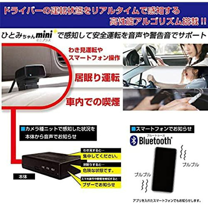 楽天市場 Keiyo 居眠り運転対策機器 居眠り運転 わき見運転 スマートフォン操作 車内での喫煙 の４つを感知 マスクをつけている状態でも認識可能 スマホ連動で注意喚起 居眠りウオッチャー ひとみちゃんmini Wes Store