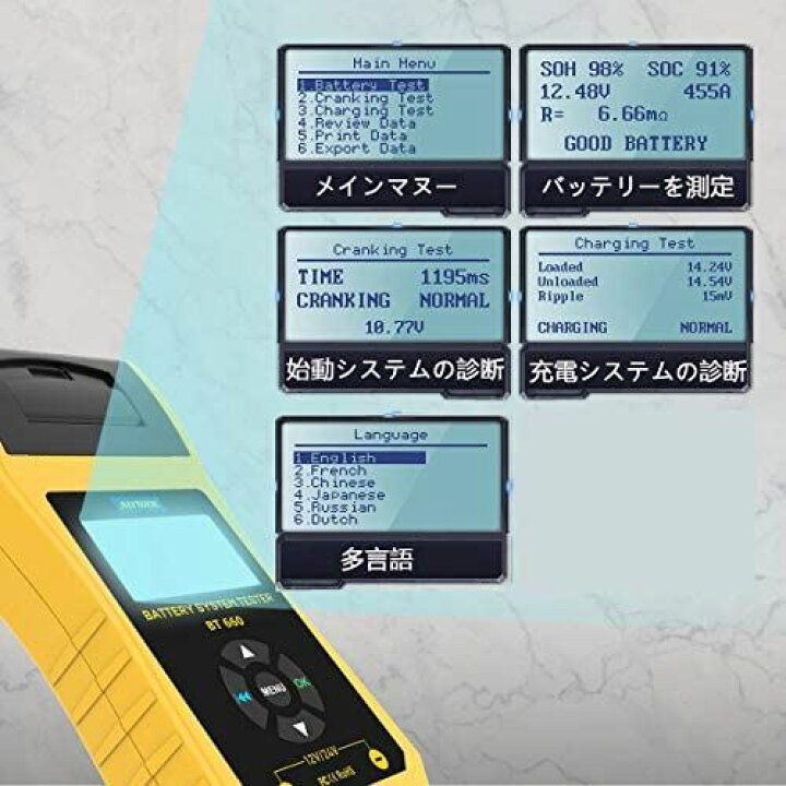 爆売り バッテリーテスター車用 バッテリーチェッカー プリンター搭載 電圧 抵抗 Cca値測定 デジタルバッテリー診断器 逆極性保護 12v 24v蓄電池用 車両 ボート トラック用 Fucoa Cl