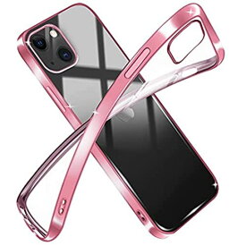 iPhone 13 用ケース クリア tpu シリコン メッキ加工 スリム 極薄軽量 透明 スマホケース 耐衝撃 QIワイヤレス充電対応 ストラップホール 黄変防止 一体型 人気 アイフォン13 携帯カバー ピンク