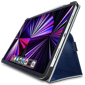 エレコム iPad Pro 11 第3/2世代 (2021/2020年) ケース 三つ折りスタンド Apple Pencil収納 軽量 ソフトレザーケース ネイビー TB-A21PMPLF2NV 2アングル