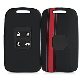 kwmobile 対応: Renault 4-ボタン 車のキー Smart Key (Keyless Go 対応機種のみ) キーケース - ハードカバー 車 鍵 車のキーケース 赤色/黒色 ラリーストライプ 09-01