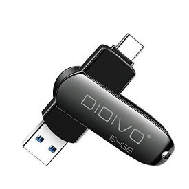 DIDIVO 64GB USBメモリー 2in1タイプC フラッシュドライブ スマホ/タブレット/PC対応 スマホ用 USBメモリ 容量不足解消 両面挿しスマホメモリー USB3.0 高速データ伝送 亜鉛合金ボディー Black