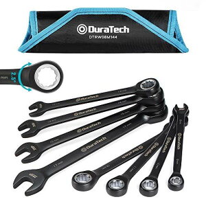 DURATECH コンビネーションレンチ ラチェットレンチセット スパナ 8〜17mm CRV製 黒クロムメッキ済 収納袋付 8本組