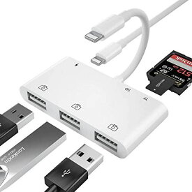 I-Phone SDカードリーダー 6in1 USB*3 OTGカメラアダプタ SD TF カードリーダー lightn-ing ハブ ライト-ニング usb変換ケーブル 設定不要 高速な写真とビデオ転送 マウス