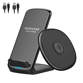「2台セット」NANAMI ワイヤレス充電器 (スタンド&パッド) 置くだけ充電器 - USB Type-Cポート搭載 (改善版) Qi認証済み 15W/10W/7.5W出力 iPhone 13/12 ...