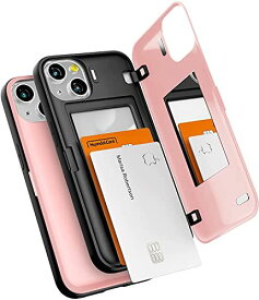 Goospery iPhone 13 用 ケース 背面 カード 収納 マグネット式 バンパー バンパー カバー 6.1 インチ、アイフォン13 ケース カード収納 背面 ケース 2枚 カード入れ カバ— ピンク / ピンクサンド