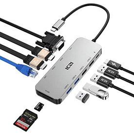 デュアルHDMI ICZI USB C ハブ 11-in-1 Type C ハブ トリプルディスプレイ4K 60Hz HDMI 1080P 60Hz VGA 5Gbps USB 3.0 / 2.0 100W PD対応 ... Small