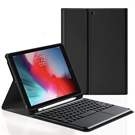 タッチパッド付き iPad 9 iPad 10.2 キーボード ケース 第7世代 第8世代 iPad 第9世代 キーボードカバー 分離式 Bluetooth キーボード 丸いキー カラフル ペンホルダー マウス機能 手帳型 ワイヤレス 薄型 ビジネス (iPad 7/iPad8/iPad9（10.2-inch）, 黒)