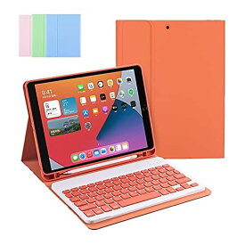 2021新色 お洒落 iPad 2021 第9世代 10.2インチキーボード ケース 軽量 薄型 Bluetooth キーボード カラーキー iPad 第7世代 8世代 iPad 10.2 キーボードケース マグネット 分離式 可愛い ペン収納 おしゃれ us配列 (iPad7/8/9（10.2インチ）, オレンジ)