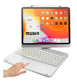 360度回転 iPad Pro 12.9インチ 2021 キーボード タッチパッド搭載 バックライト ケース 一体型 折り畳み iPadPro12.9 第 5 世代 4 世代 3 世代 カバー トラックパッド キーボード付きアイパッドプロ12.9 キーボードケース Apple Pencil 充電 収納可能 (銀)