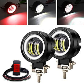 Aoling LED作業灯 12V24V フォークリフトライト バイク フォグランプ レッドイカリング付き スイッチ付 車用フォグランプLED バイク用ヘッドライト補助灯 LEDワークライト 自動車 トラック 円赤DRL