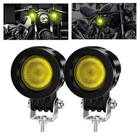 X-STYLE バイクフォグランプ 黄色い 最新版 10W LED作業灯 ワークライト 12V/24V 高輝度・防水・長寿命・耐衝撃 オートバイ/機械/自動車/トラック用品 汎用 車外灯 イエロー 丸型 広角 イエロー 10W(広角-黄色)