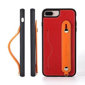 HANATORA iPhone 8Plus/7Plus グリップケース レザー 本革 ストラップ付属 イタリア製牛革 ヌメ革 片手操作 カード収納 スタンド機能 メンズ レディース レッド/オレンジ CGH-8Plus-Red-OG レッド+オレンジ iPhone8Plus / iPhone7Plus