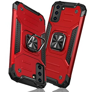 TMUJWS Samsung Galaxy S21 Plus ケース リング 衝撃吸収 耐衝撃 TPU+PCバンパー 二重構造 米軍MIL規格 全面保護カバー 滑り防止 車載ホルダー対応 擦り傷防止 滑り止め 軽量 薄型 ... レッド