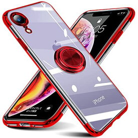 iPhone XR ケース リング付き クリア アイフォン XR クリア ケース リング 透明 柔軟 TPU 耐衝撃 車載ホルダー対応 スタンド機能 米軍MIL規格 ストラップホール付き 薄型 軽量 擦り傷防止 ... レッド