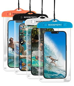 【4枚セット】 Goospery 防水ケース ポーチ パック 各種のスマホ用 保護密封 Face ID認証 押し易いボタンiPhone 12 11 Pro Max Mini Xs XR X SE, Galaxy S21 ... Black+Orange+Blue+White