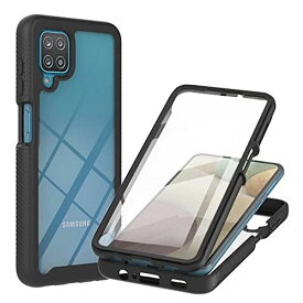 MUTOUREN Samsung Galaxy A12 ケース, ギャラクシーA12 カバー PET保護フィルム付き 360°保護 耐衝撃 防塵 クリア Qi充電対応 携帯カバ 透明/黒