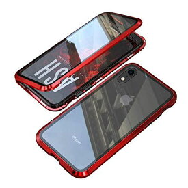 UNIQUEスマホiPhone XR 用ケース iPhone XR 用カバー 透明 両面強化ガラス 360°全面保護 アイフォンXR 用ケース マグネット式 金属ケース ワイヤレス充電 対応 軽量 薄型 レンズ保護 iPhoneXR レッド