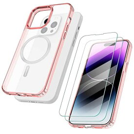 Skycase iPhone 14 Proケース クリア TPU素材 [MagSafe対応] ワイヤレス充電対応 [ガラスフィルム*2枚を贈] 超薄型 軽量 耐衝撃 すり傷防止 黄変防止 滑り止め レンズ保護 全透明 iPhone14 Pro(6.1インチ) ピンク