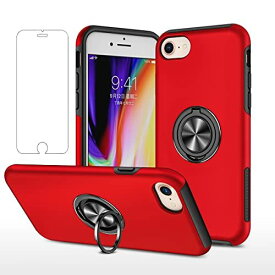 iPhone SE ケース用 第2世代 2020 スマホケース + アイフォン 6 8 7 Se2 ?化 ガラス フィルム リング付き スタンド機能 携帯ケース 耐衝撃 衝撃 スマホカバー Case Cover ... iPhone 7 レッド