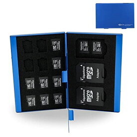BLUECRAFT メモリーカード ケース SDカードケース microSD ホルダー アルミ スリム 静電対応 (両面 21枚収納【 SD3枚 + microSD18枚 】, ブルー)