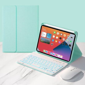 iPad Mini 6 2021キーボードケース，ワイヤレスマウス付き，分離式 7色バックライトワイヤレスBluetoothキーボード，iPad Mini 6世代2021かわいい キャンディーカラー レディース ... 緑