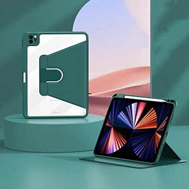 360度回転 iPad 第10世代 ケース 10.9 インチ 2022モデル iPad 10.9 ケース 縦置き ipad ケース 第10世代 ケース 手帳型 Pencilのペアリングとワ透明バック 耐衝撃 おしゃれ ... iPad 第10世代 2022 深緑
