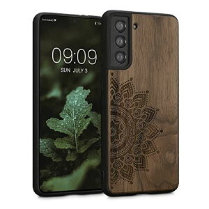 kwmobile 対応: Samsung Galaxy S21 木製ケース - 木製 携帯ケース TPUバンパー - ナチュラル ウッド スタイル デザイン ライジングサン 18