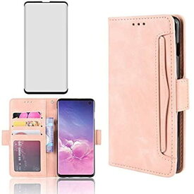 Asuwish Galaxy S10 Plus ケース 手帳型 +【1枚強化ガラス】[SCV42 SC-04L]ギャラクシーs10プラスケース 財布型 保護フィルム サイドマグネットレザーケース カード収納 スタンド機能 収納力抜群 QI充電対応 耐衝撃ア ギャラクシーs10 対応：Galaxy S10 Plus ピンク