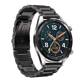 VICARA for Huawei Watch GT/Huawei Watch GT（46mm)バンド ステンレス製 22mm 交換用 スポーツウォッチストラップ for Huawei ウォッチ GT 調整工具付き ビジネス風 スチール（ブラック）
