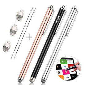 MEKO タッチペン iPad iPhone Android スマホ タブレット スタイラスペン 7mm導電繊維ペン先 交換ペン先3個＋3本スタイラスペン タッチスクリーン対応（ブラック/シルバー/ローズゴールド） 7MMペン先