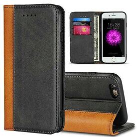 Eastwave アイフォン iphone7 / 8 / SE 2020 手帳型 携帯カバー iphone7 iphone8 本革ケースApple iphone se2020 手帳型 内蔵マグネット 財布型カバー カード収納 横置きスタンド機能 二つ折り 耐汚れ 耐衝撃 ブラック+ ライトブラウン