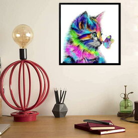 5D ダイヤモンドアート ビーズアート キット 猫 図柄印刷 動物 ねこ かわいい カラフルネコ 図案 リビング インテリア 初心者向け ビーズ 手芸キット 送料無料 説明書付 自由研究 自由研究