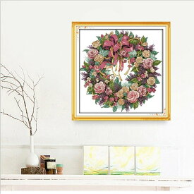 母の日 花 クロスステッチ 刺繍キット 花 リース ロマン 薔薇 可愛い ビーズ刺繍付き 春の訪れ 図柄 初心者 中級者 DIY 簡単 手芸 アート 飾り