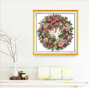 【プレーベルの絨毯が最大50%OFF】母の日 花 クロスステッチ 刺繍キット 花 リース ロマン 薔薇 可愛い ビーズ刺繍付き 春の訪れ 図柄 初心者 中級者 DIY 簡単 手芸 アート 飾り