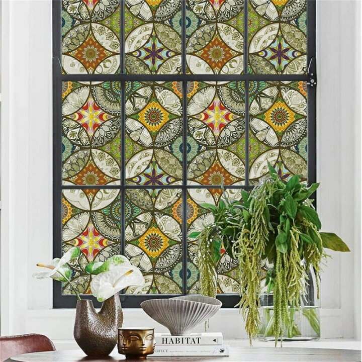 ステンドグラス風ウィンドウフィルム【WFSP35】バタフライ｜ウォールステッカー、ウィンドウフィルムの専門店 スタイルダート ウィンドウフィルム デコラティブステッカー、 ステンド装飾静電気自己接着ガラスステッカー(90 x 200 cm)