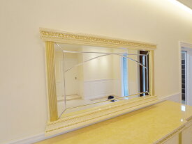 エレガント クラシック ミラー エッジング仕上げ ロッソマ－ブル色 ゴールドの彩色 W160cm 姫系家具 輸入家具 オーダー家具 鏡 壁掛け