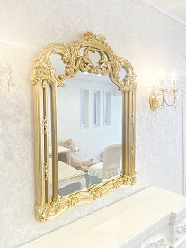プリンセススタイル ロココミラー W70cm オードリーリボンの彫刻 金箔仕上げ 輸入家具 オーダー家具 プリンセス家具 姫系家具 姫系 姫 鏡 ミラー 壁掛け