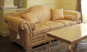 プリンセスソファ 3P リボンとブーケ柄イエローゴールド 輸入家具 プリンセス家具 姫系家具 姫系 姫 3人掛け ソファー