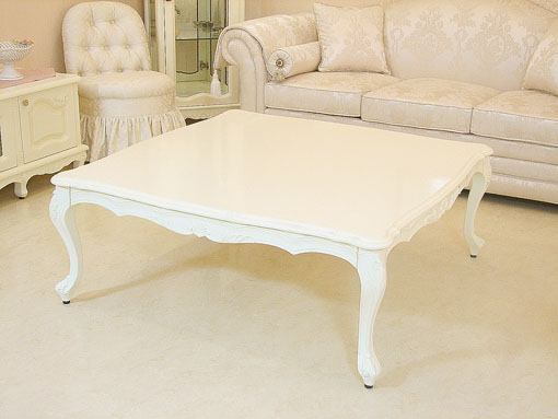 輸入家具 プリンセス家具 オーダー家具 ビバリーヒルズ センタテーブル シェルの彫刻 W120×D120 ホワイト