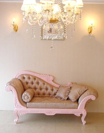 カウチソファ W170cm 薔薇の彫刻 バービーピンク色×花かごピンク柄　輸入家具 オーダー家具 プリンセス家具