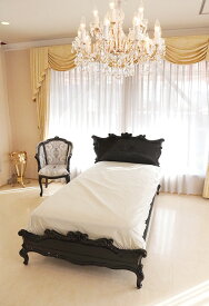 小悪魔スタイル シングルベッド バタフライの彫刻 ブラックグロス色 輸入家具 オーダー家具 姫系家具 プリンセス家具
