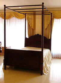 輸入家具 オーダー家具 プリンセス家具 天蓋付きベッド セミダブルサイズ ビバリー＆薔薇の彫刻 ブラウン色