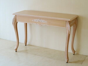 デスク W110cm プリンセスローズの彫刻 ピンクベージュ色 輸入家具 オーダー家具 プリンセス家具 姫系家具 姫系 姫 机 学習机 勉強机 猫足 猫脚