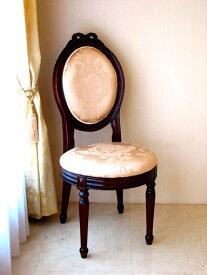 ルイ16世スタイル　オーバルチェア　 リボンの彫刻 ブラウン色 リボンとブーケ柄イエローゴールドの張り地 輸入家具 オーダー家具 プリンセス家具 姫系家具 姫系 姫 アンティーク 椅子 いす