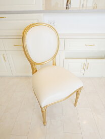 ルイ16世スタイル オーバルチェア タイプC ゴールド塗装 ホワイトフェイクレザー ダイヤ柄型押しの張地 輸入家具 オーダー家具 プリンセス家具 姫系家具 姫系 姫 椅子 いす