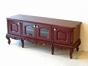 ラ・シェル ローボード W140cm マホガニー色 ブラックアンティーク仕上げ H55cm 輸入家具 オーダー家具 姫系家具 プリンセス家具 姫系 姫 収納 収納棚 棚 リビングボード リビング キャビネット