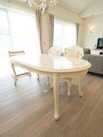 ラ・シェル ダイニングテーブル 180 ホワイト色 高さ70cm 輸入家具 オーダー家具 プリンセス家具 猫脚 ロココ 姫系家具